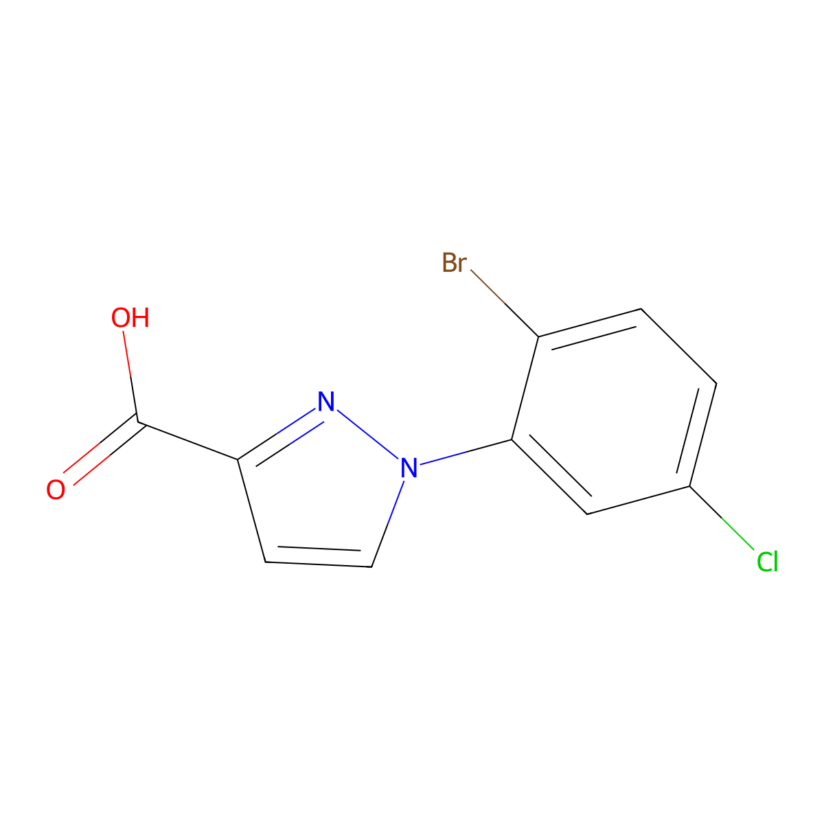 1-(2-bromo-5-chlorophenyl)-1H-pyrazole-3-carboxylic acid molecular structure, CAS 1502420-45-2
