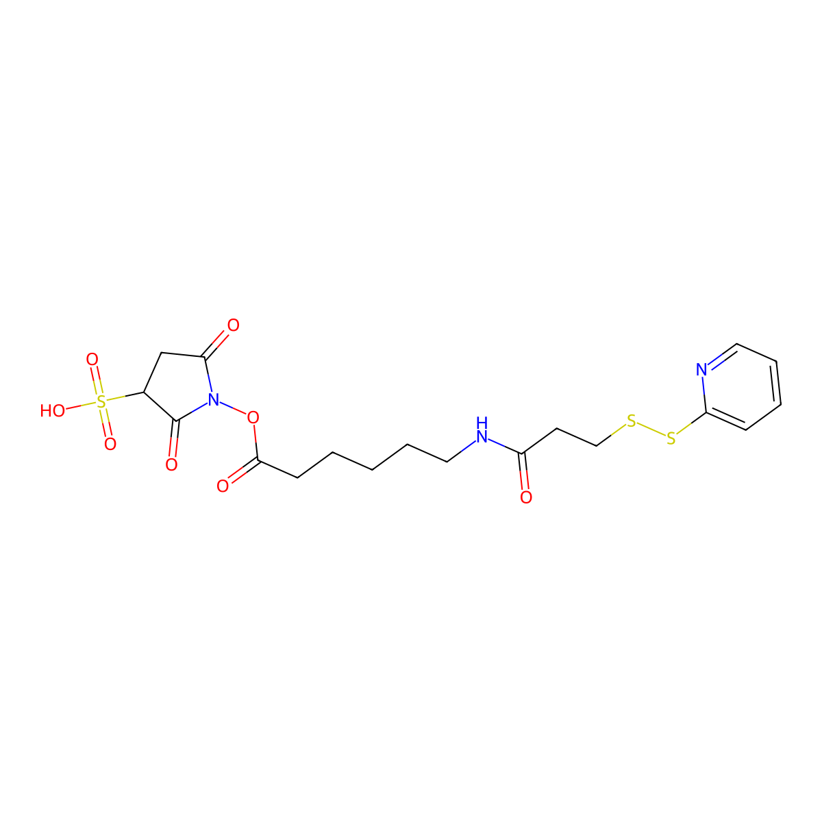 Sulphosuccinimidyl 6-(3-(2-pyridyldithio)propionamido)hexanoate molecular structure, CAS 150244-18-1