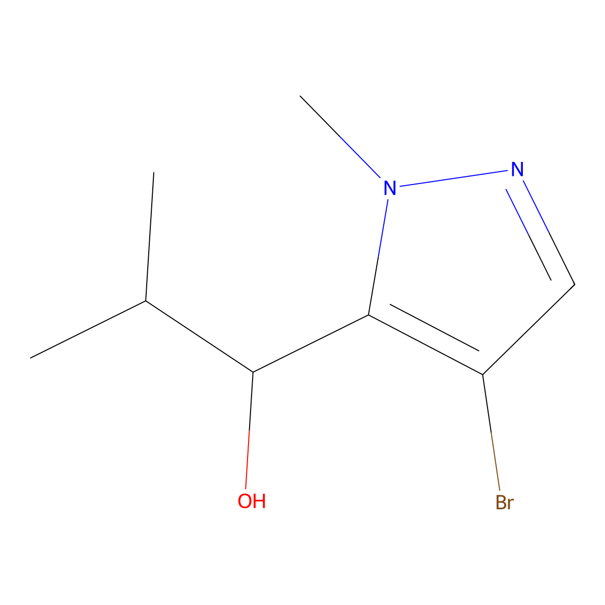 1-(4-bromo-1-methyl-1H-pyrazol-5-yl)-2-methylpropan-1-ol molecular structure, CAS 1502495-46-6