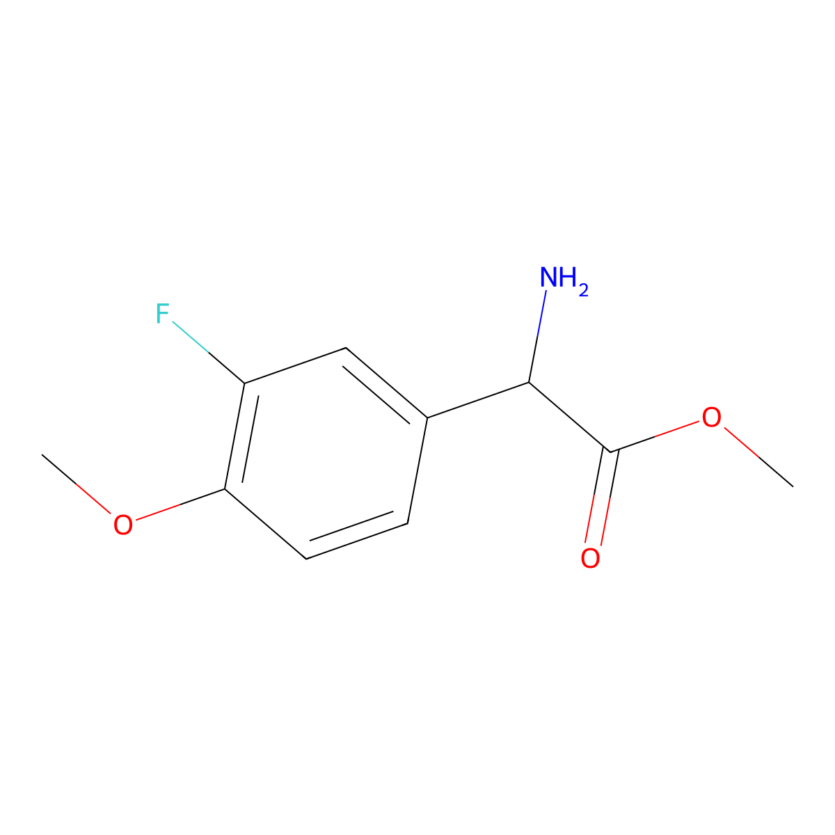 Methyl 2-amino-2-(3-fluoro-4-methoxyphenyl)acetate molecular structure, CAS 1502556-28-6