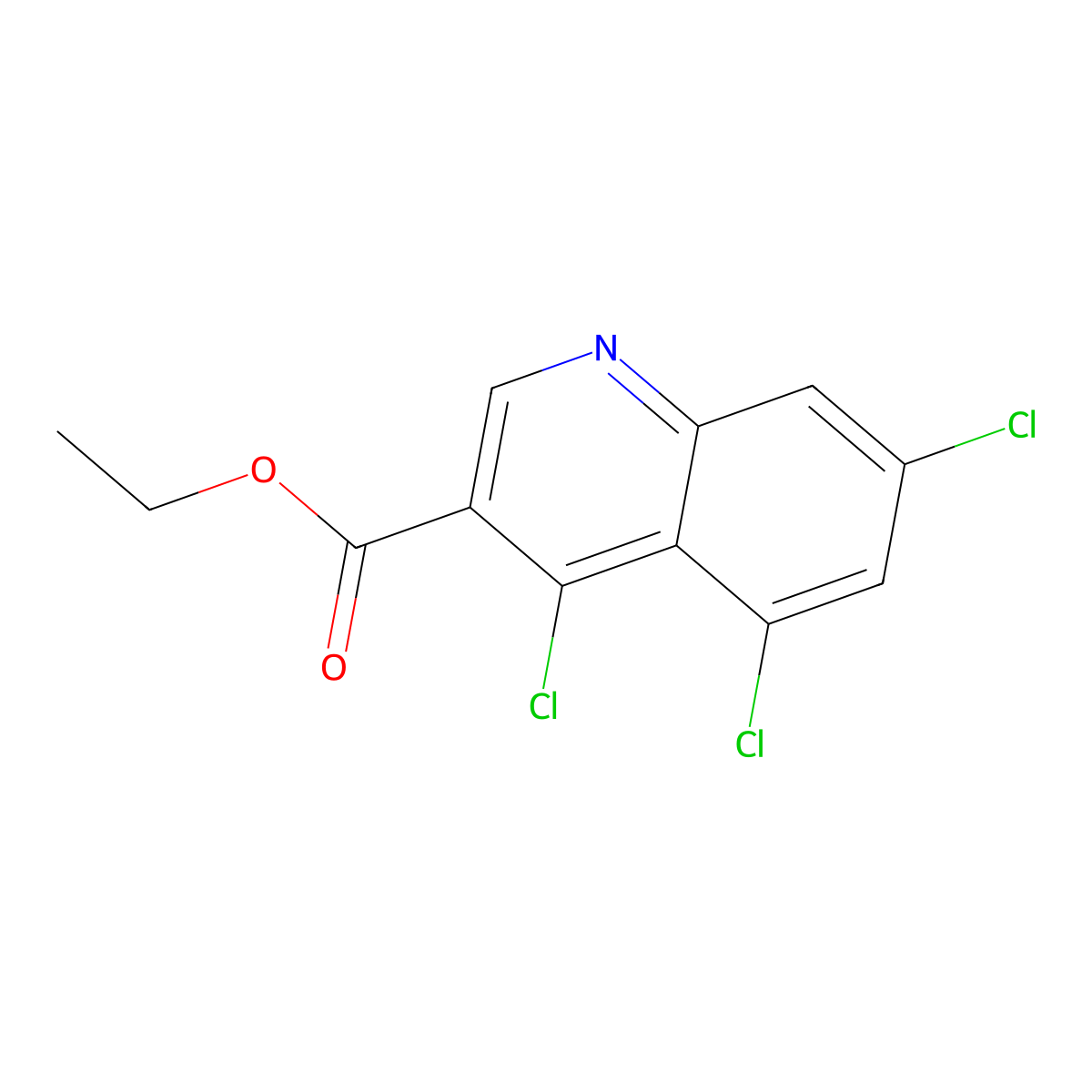 Ethyl 4,5,7-trichloroquinoline-3-carboxylate molecular structure, CAS 150258-21-2