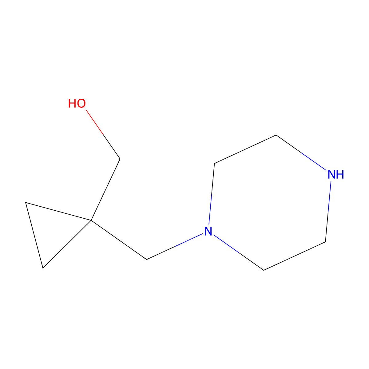 (1-(Piperazin-1-ylmethyl)cyclopropyl)methanol molecular structure, CAS 1502581-72-7