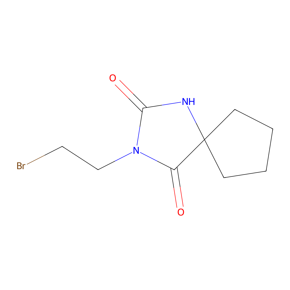 3-(2-Bromoethyl)-1,3-diazaspiro(4.4)nonane-2,4-dione molecular structure, CAS 150259-29-3