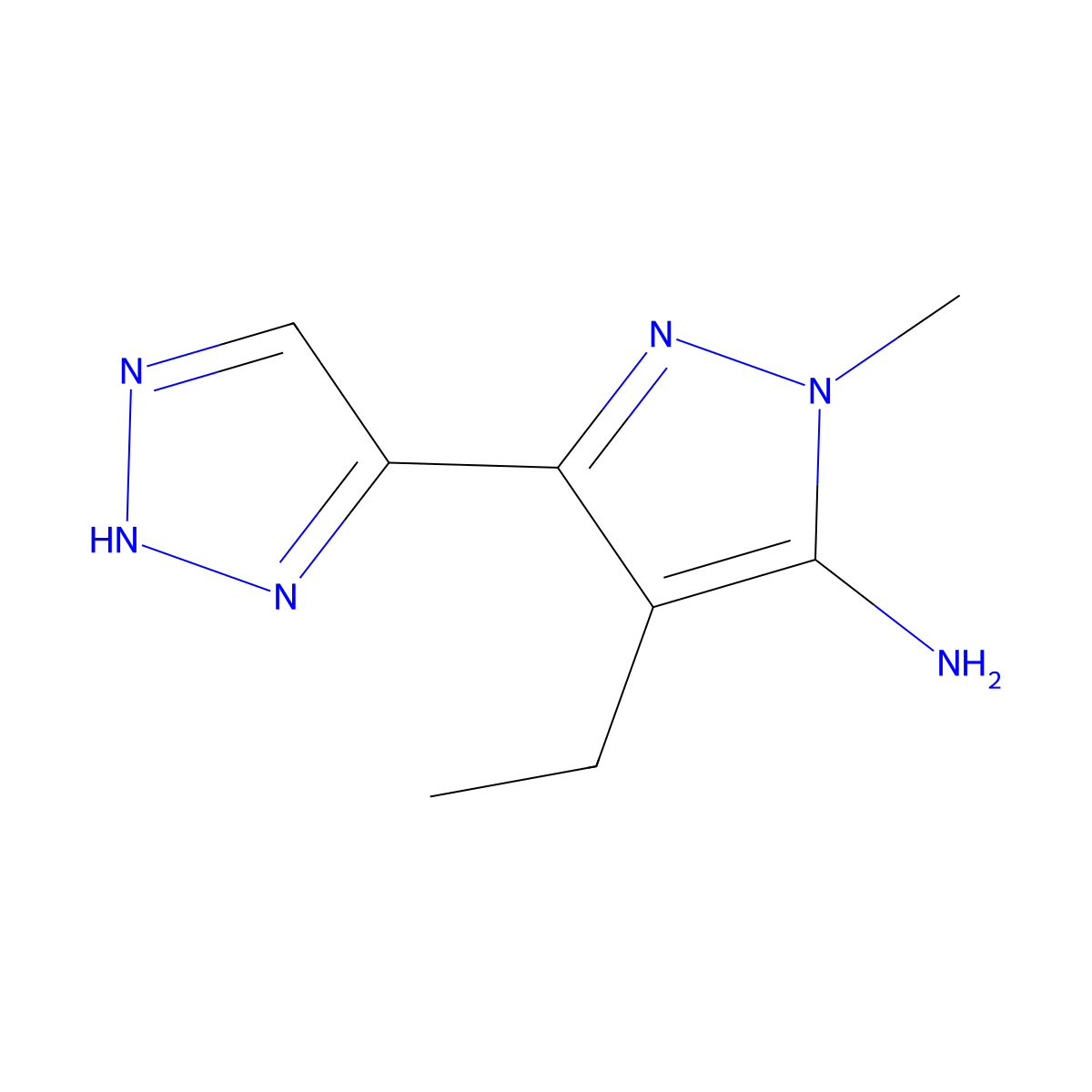 4-ethyl-1-methyl-3-(1H-1,2,3-triazol-4-yl)-1H-pyrazol-5-amine molecular structure, CAS 1502597-82-1