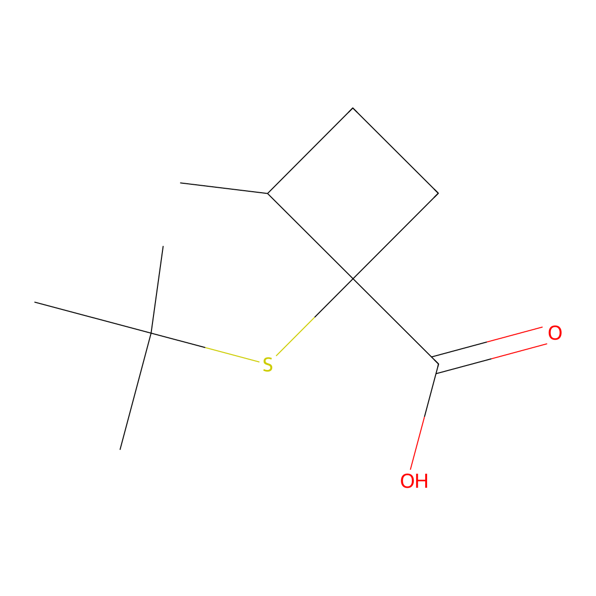 1-(Tert-butylsulfanyl)-2-methylcyclobutane-1-carboxylic acid molecular structure, CAS 1502752-47-7