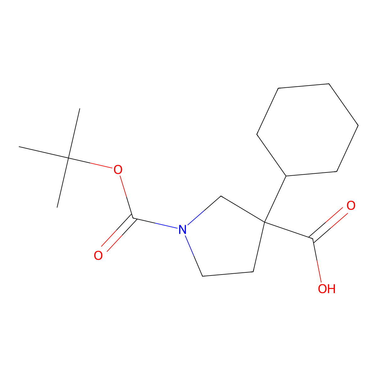 1-((Tert-butoxy)carbonyl)-3-cyclohexylpyrrolidine-3-carboxylic acid molecular structure, CAS 1502788-08-0
