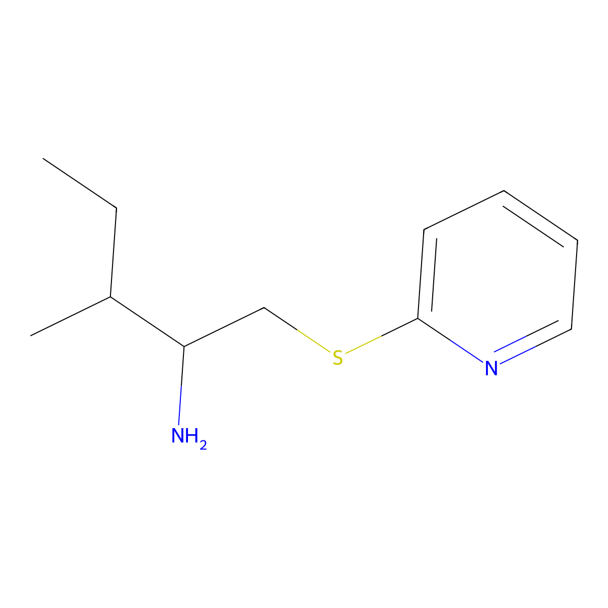 3-Methyl-1-(pyridin-2-ylsulfanyl)pentan-2-amine molecular structure, CAS 1502812-68-1