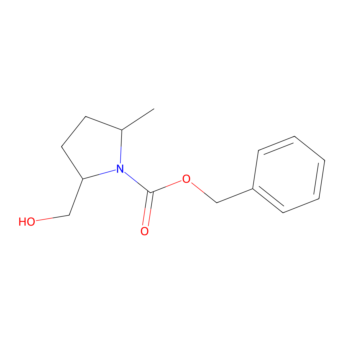 rac-benzyl (2R,5R)-2-(hydroxymethyl)-5-methylpyrrolidine-1-carboxylate molecular structure, CAS 150284-05-2