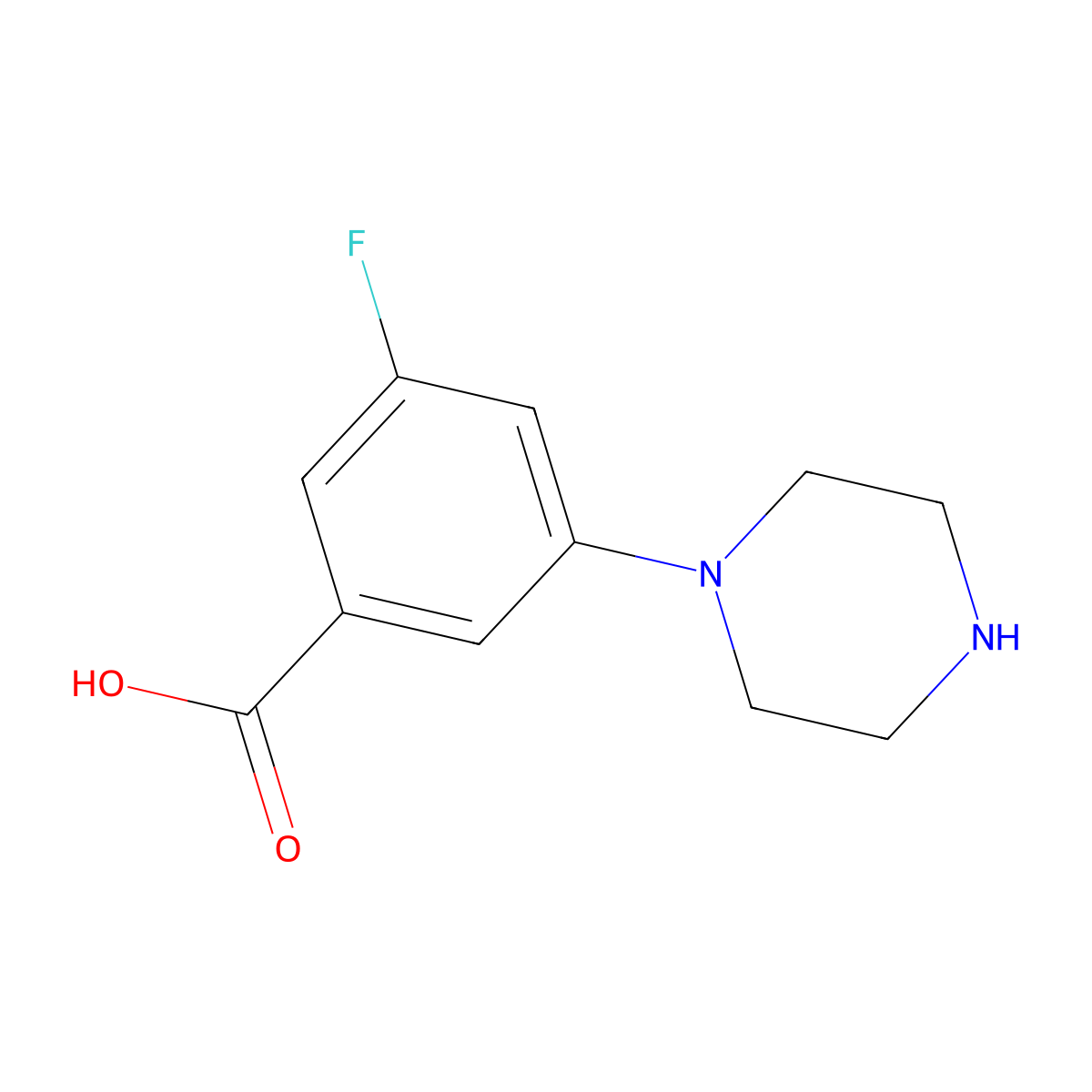 3-Fluoro-5-(piperazin-1-yl)benzoic acid molecular structure, CAS 1502871-07-9