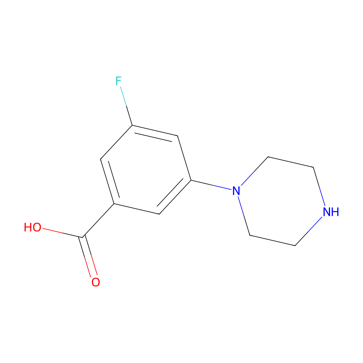 3-Fluoro-5-(piperazin-1-yl)benzoic acid molecular structure, CAS 1502871-07-9