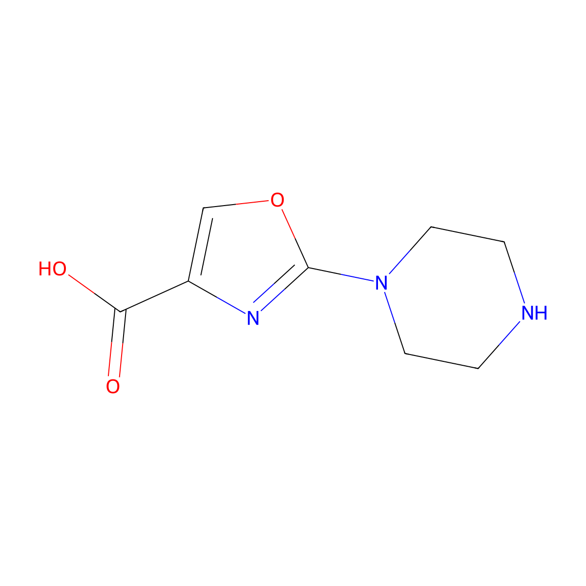 2-(Piperazin-1-yl)-1,3-oxazole-4-carboxylic acid molecular structure, CAS 1502930-73-5