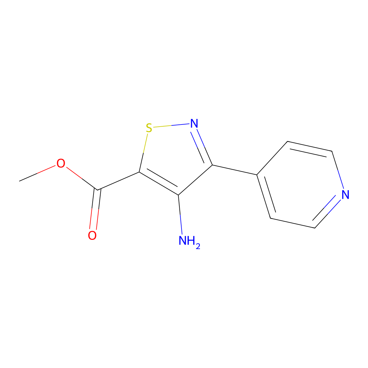 Methyl 4-amino-3-(pyridin-4-yl)-1,2-thiazole-5-carboxylate molecular structure, CAS 1502957-53-0