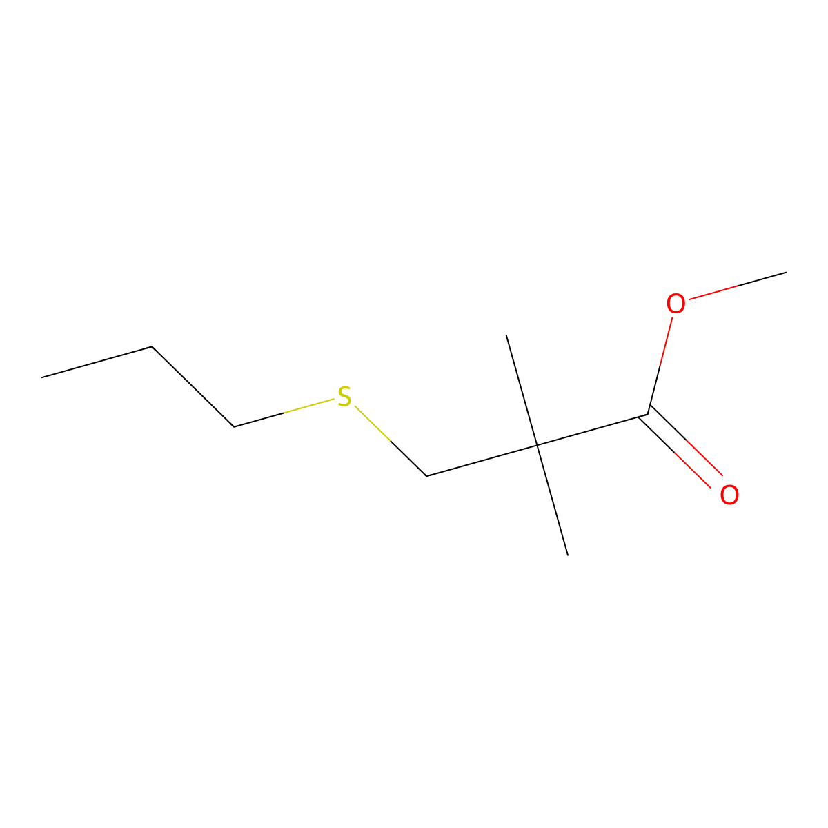 Methyl 2,2-dimethyl-3-(propylsulfanyl)propanoate molecular structure, CAS 1502982-10-6