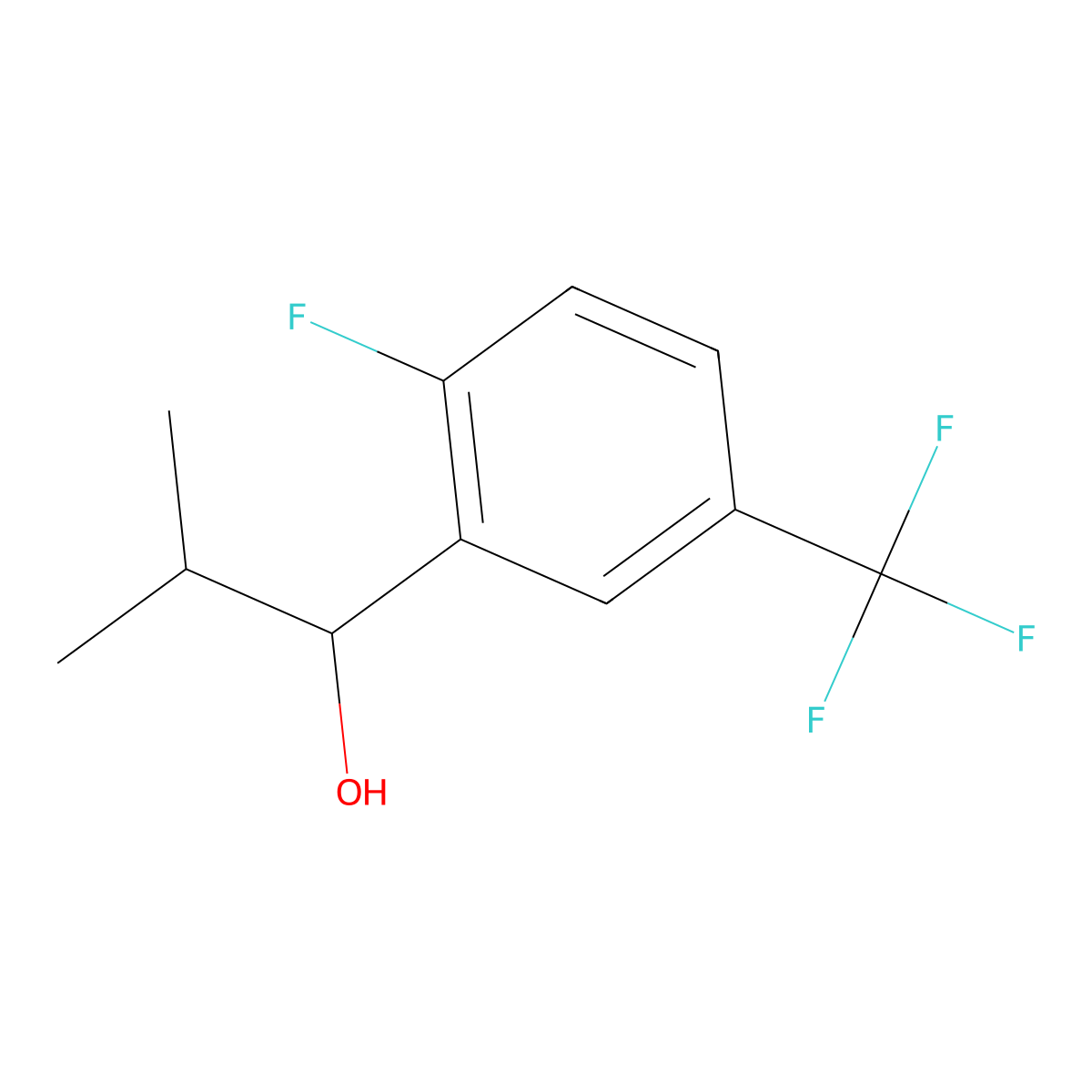1-(2-Fluoro-5-(trifluoromethyl)phenyl)-2-methylpropan-1-ol molecular structure, CAS 1502987-54-3