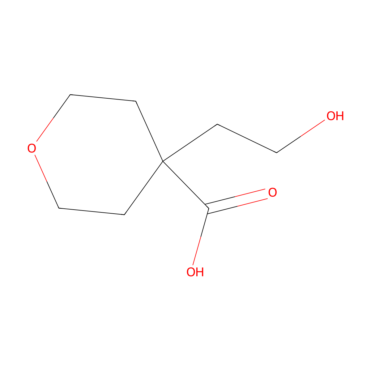 4-(2-Hydroxyethyl)oxane-4-carboxylic acid molecular structure, CAS 1502994-89-9