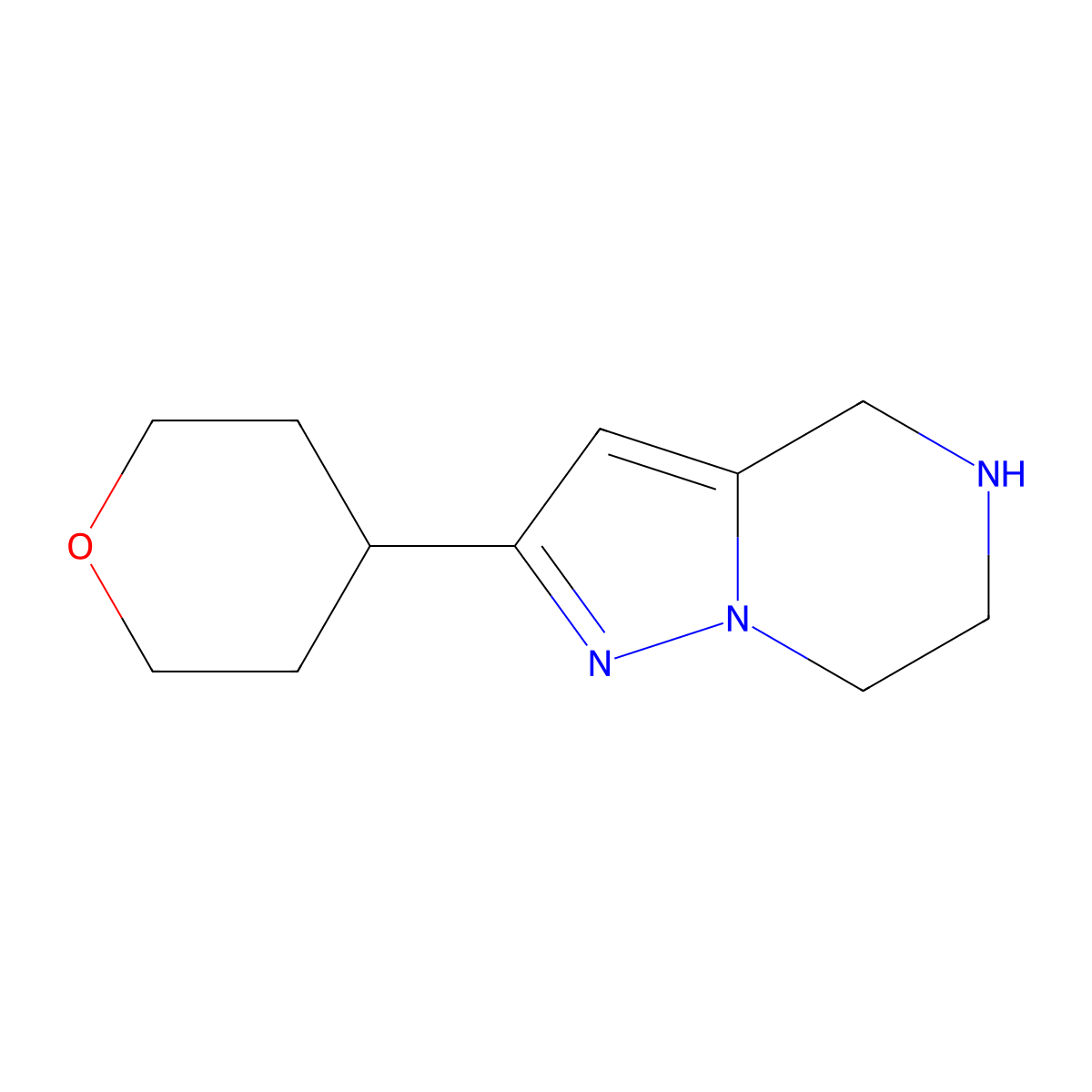 2-(tetrahydro-2H-pyran-4-yl)-4,5,6,7-tetrahydropyrazolo[1,5-a]pyrazine molecular structure, CAS 1502997-12-7