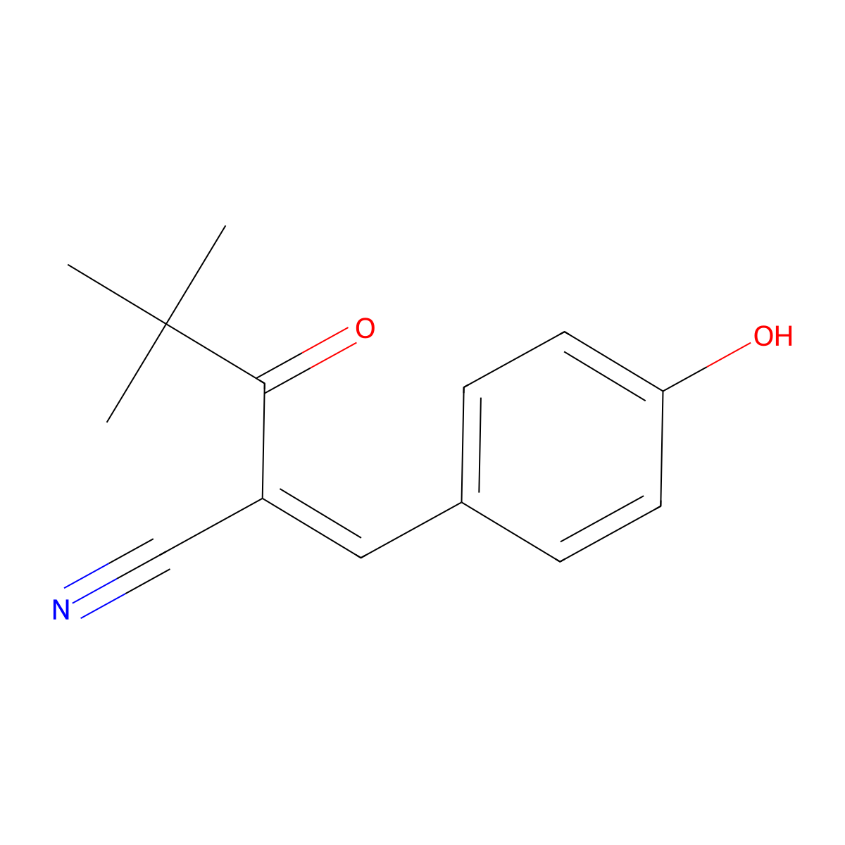 (2E)-2-[(4-hydroxyphenyl)methylidene]-4,4-dimethyl-3-oxopentanenitrile molecular structure, CAS 150300-51-9