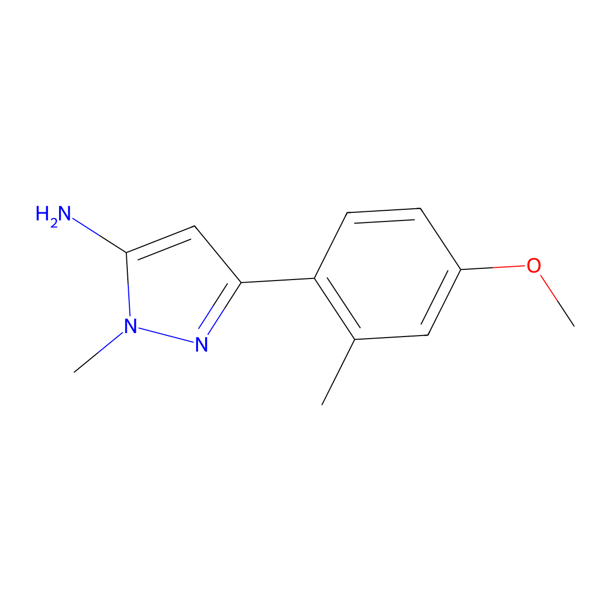 3-(4-methoxy-2-methylphenyl)-1-methyl-1H-pyrazol-5-amine molecular structure, CAS 1503025-86-2