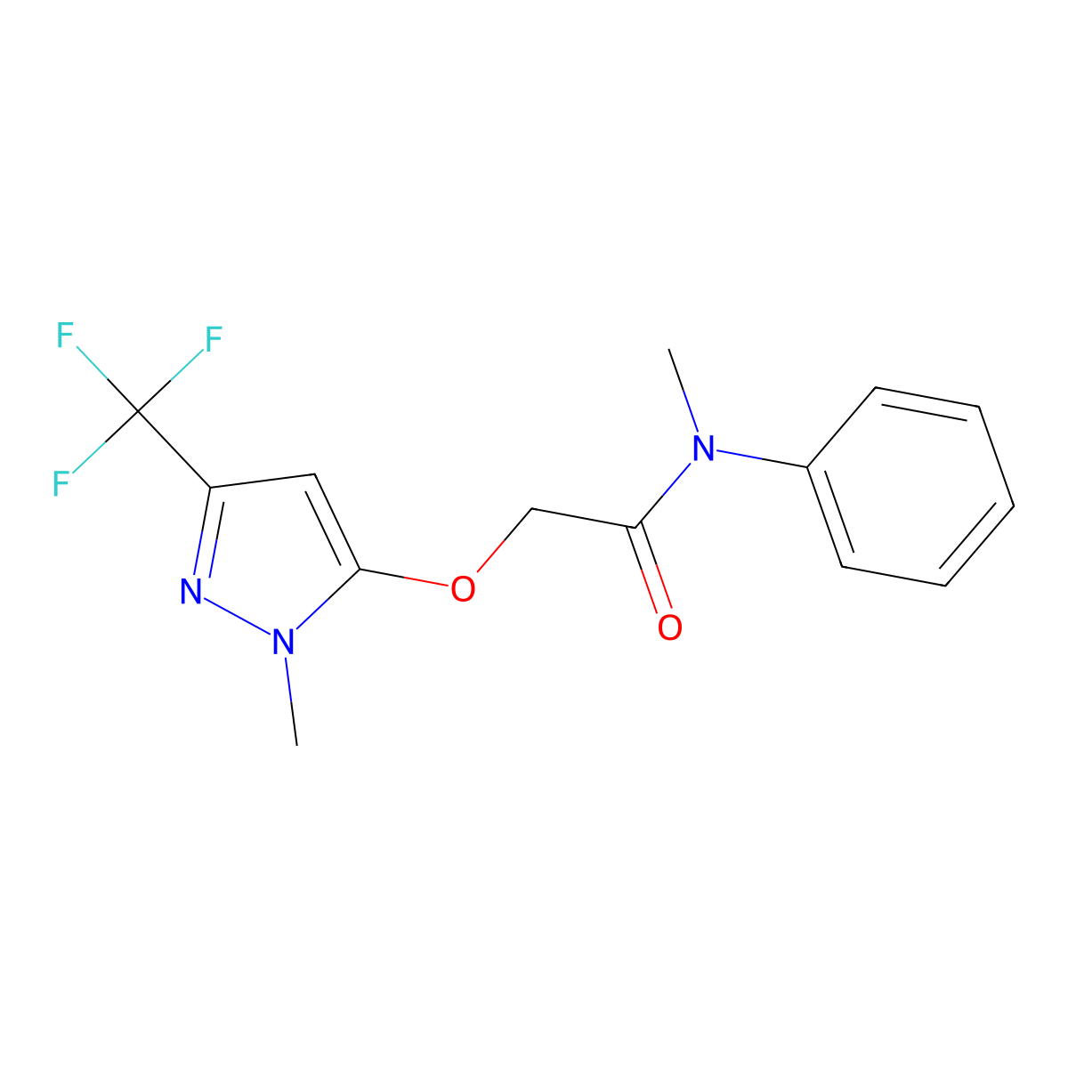 N-methyl-2-{[1-methyl-3-(trifluoromethyl)-1H-pyrazol-5-yl]oxy}-N-phenylacetamide molecular structure, CAS 150311-29-8