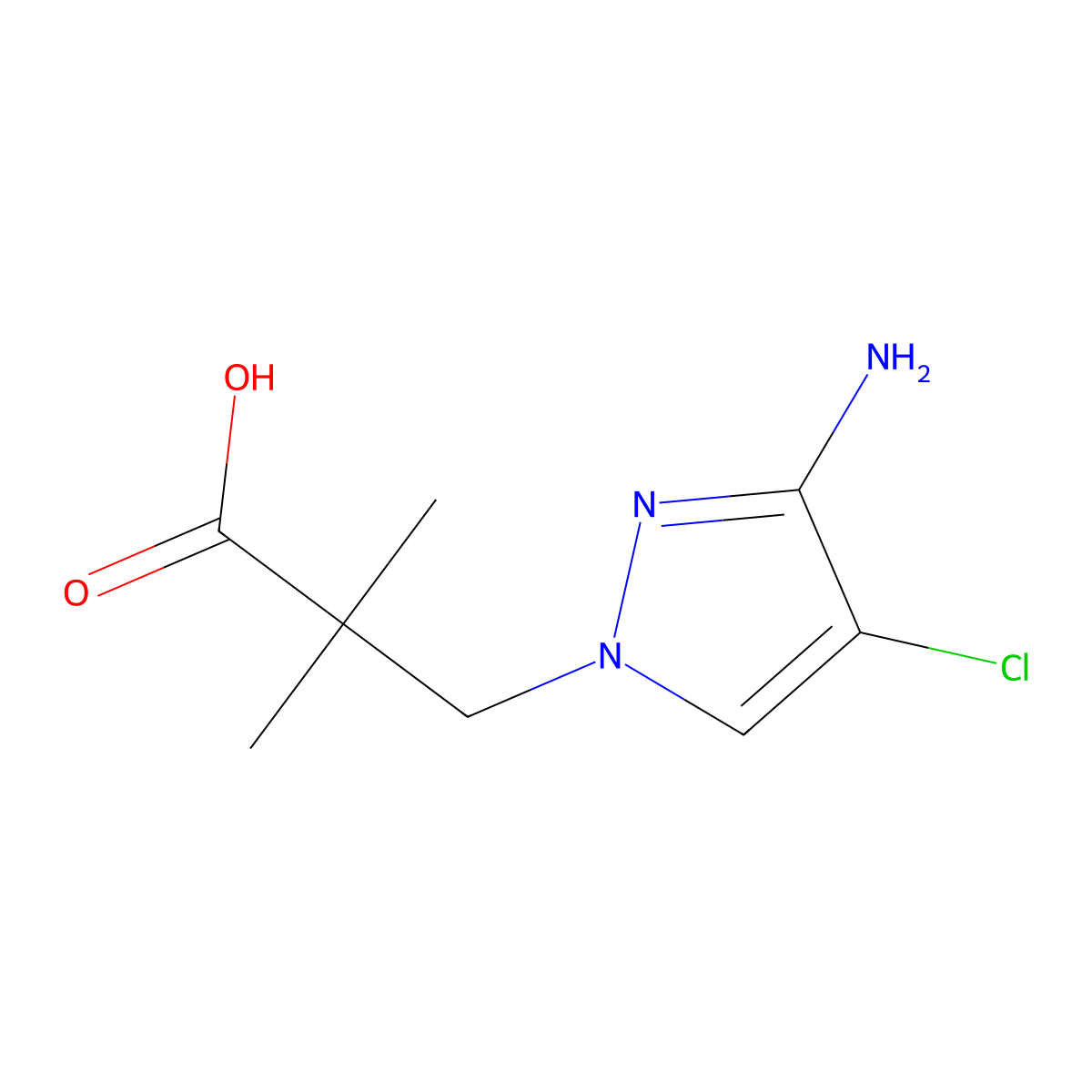 3-(3-amino-4-chloro-1H-pyrazol-1-yl)-2,2-dimethylpropanoic acid molecular structure, CAS 1503182-14-6