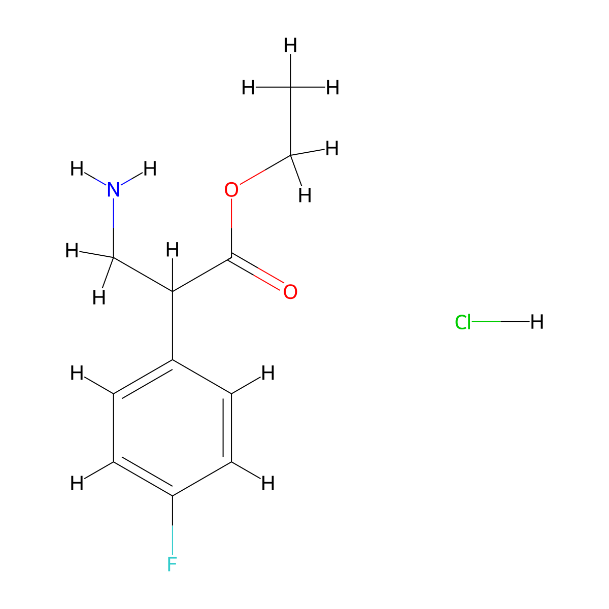 Ethyl 3-amino-2-(4-fluorophenyl)propanoate hydrochloride molecular structure, CAS 15032-47-0
