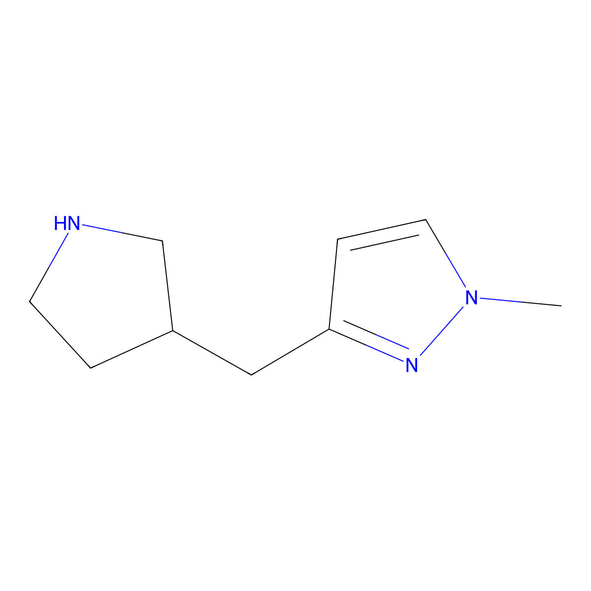 1-methyl-3-[(pyrrolidin-3-yl)methyl]-1H-pyrazole molecular structure, CAS 1503209-20-8