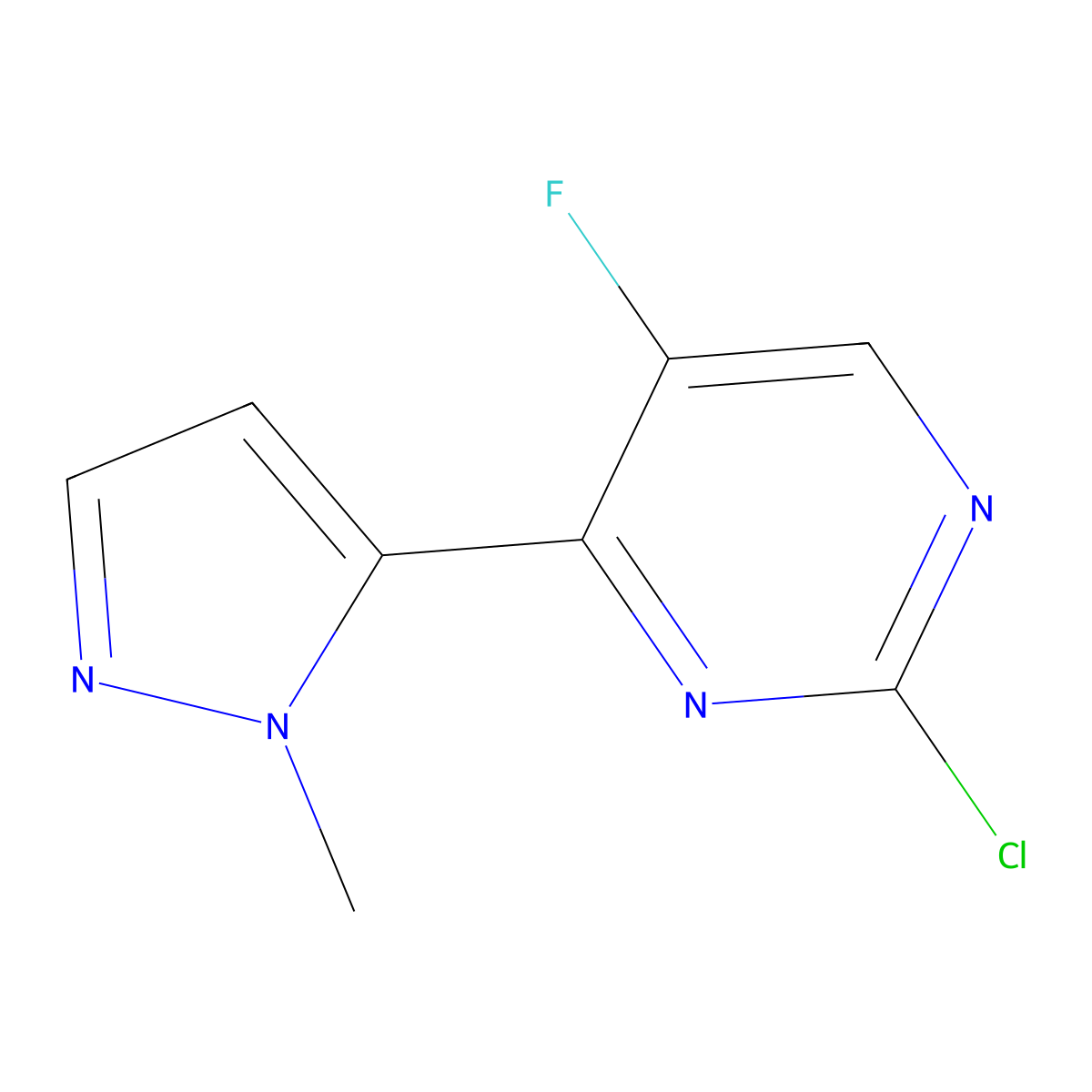 2-Chloro-5-fluoro-4-(1-methyl-1H-pyrazol-5-yl)pyrimidine molecular structure, CAS 1503214-75-2