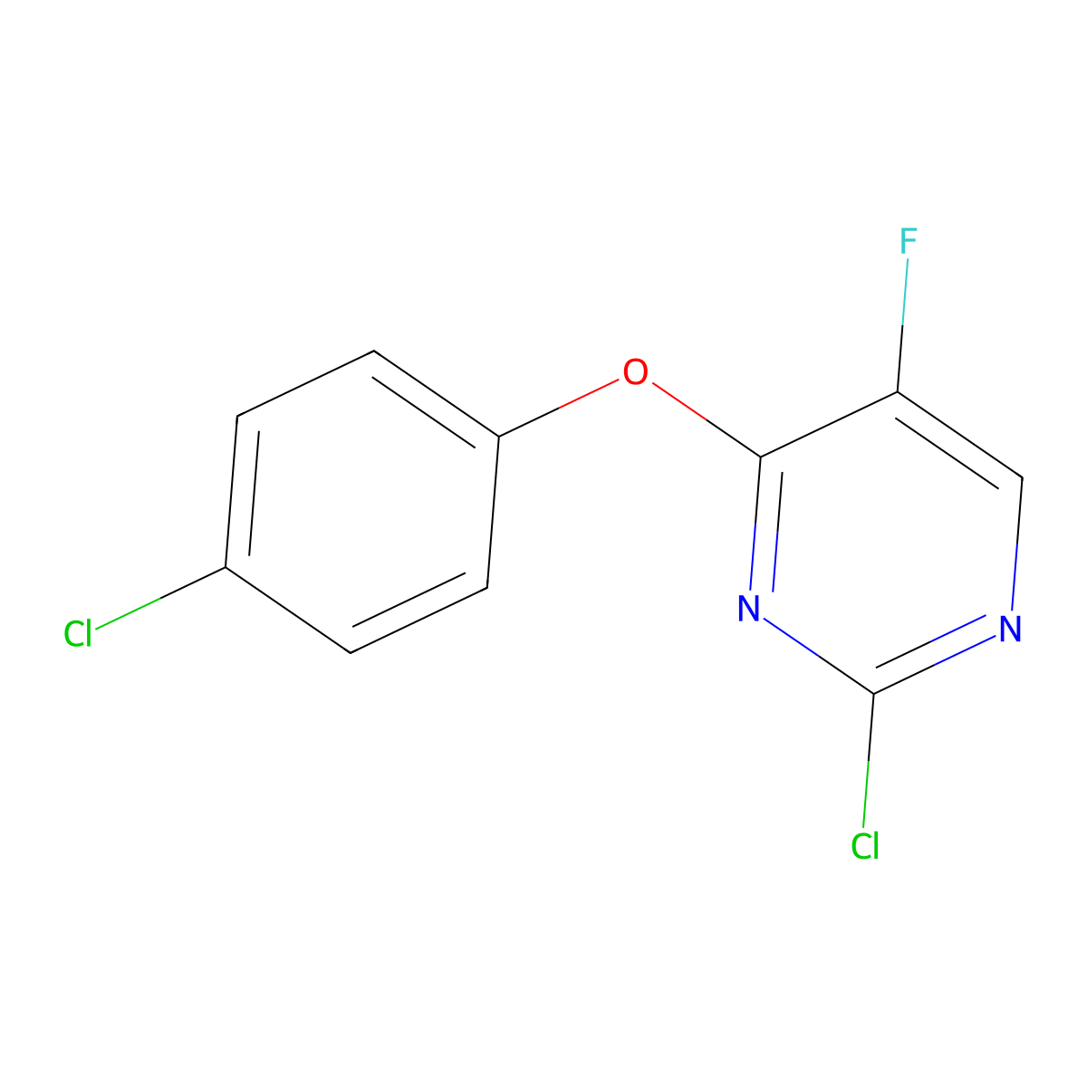2-Chloro-4-(4-chlorophenoxy)-5-fluoropyrimidine molecular structure, CAS 1503263-51-1