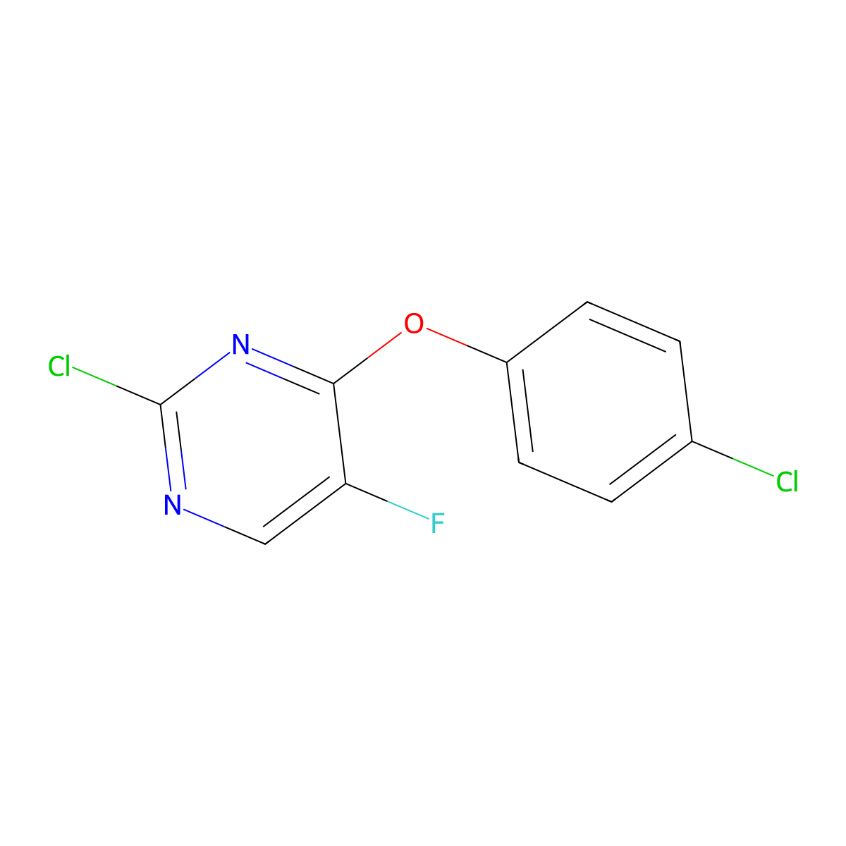 2-Chloro-4-(4-chlorophenoxy)-5-fluoropyrimidine molecular structure, CAS 1503263-51-1
