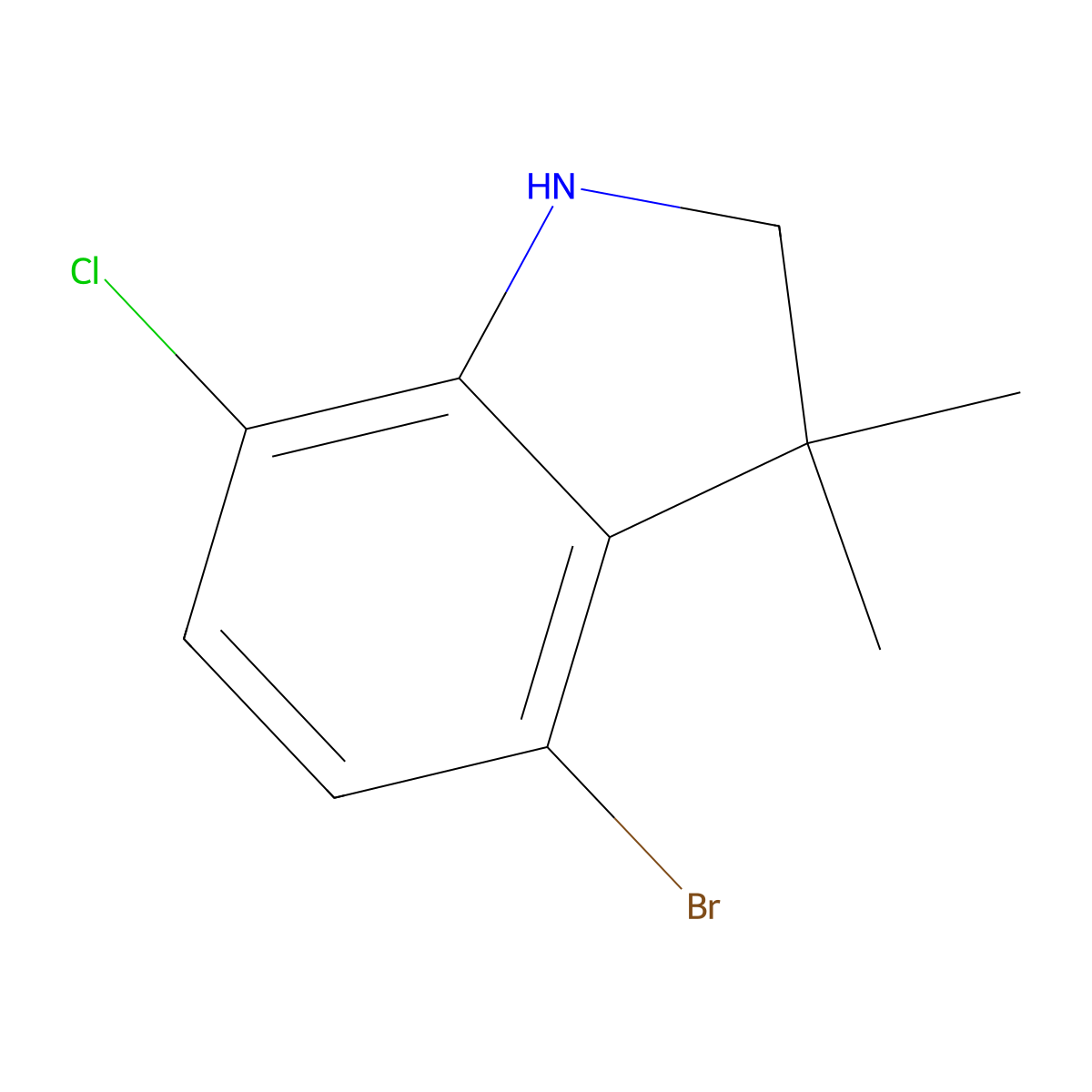 4-bromo-7-chloro-3,3-dimethyl-2,3-dihydro-1H-indole molecular structure, CAS 1503400-59-6