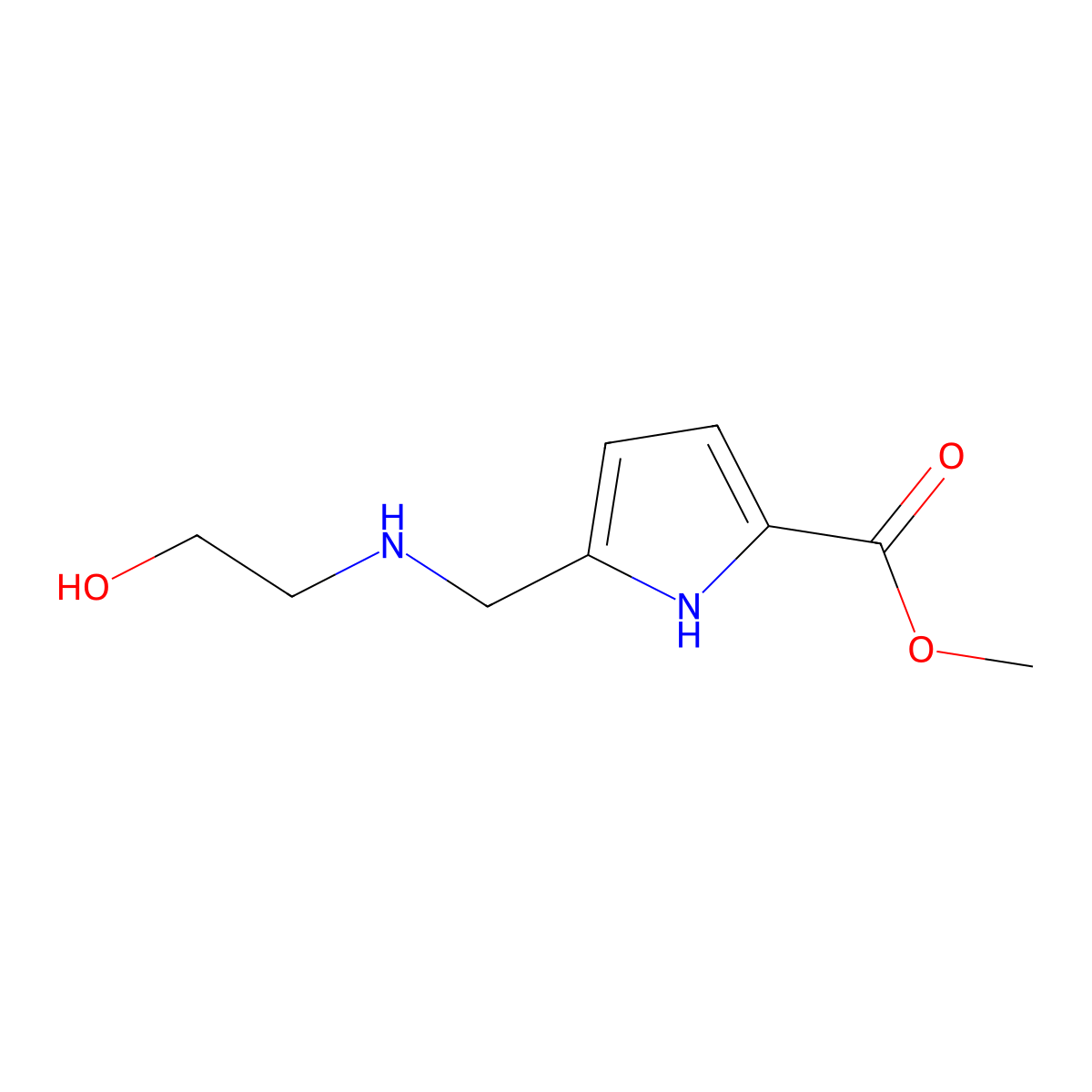 Methyl 5-{[(2-hydroxyethyl)amino]methyl}-1H-pyrrole-2-carboxylate molecular structure, CAS 1503419-77-9