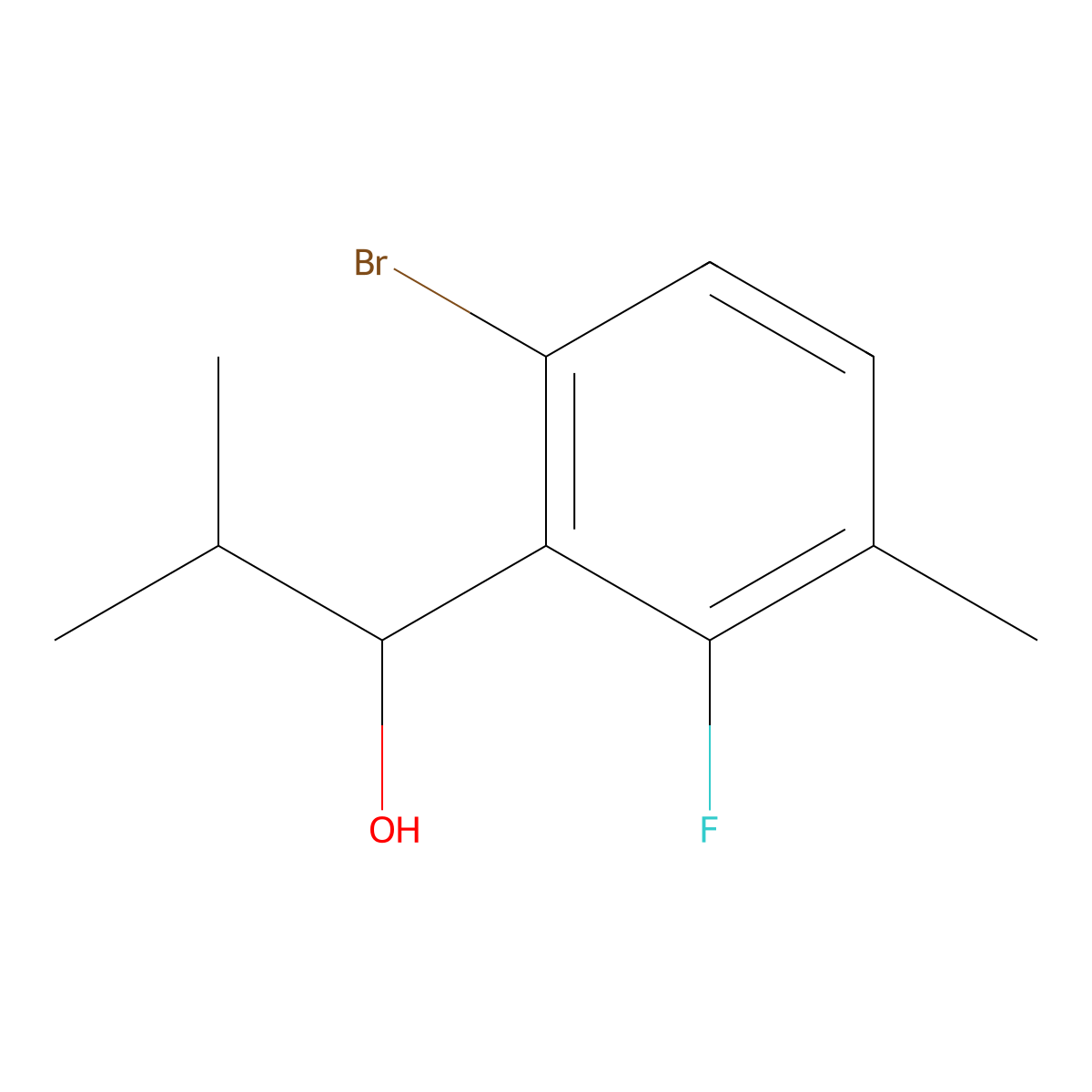1-(6-Bromo-2-fluoro-3-methylphenyl)-2-methylpropan-1-ol molecular structure, CAS 1503458-51-2