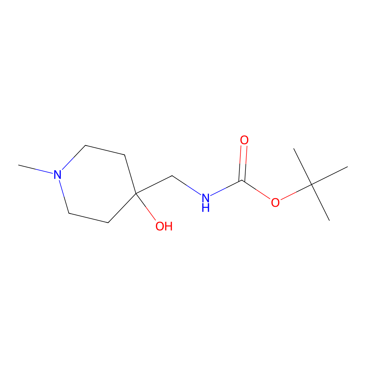 tert-butyl N-[(4-hydroxy-1-methylpiperidin-4-yl)methyl]carbamate molecular structure, CAS 150358-80-8