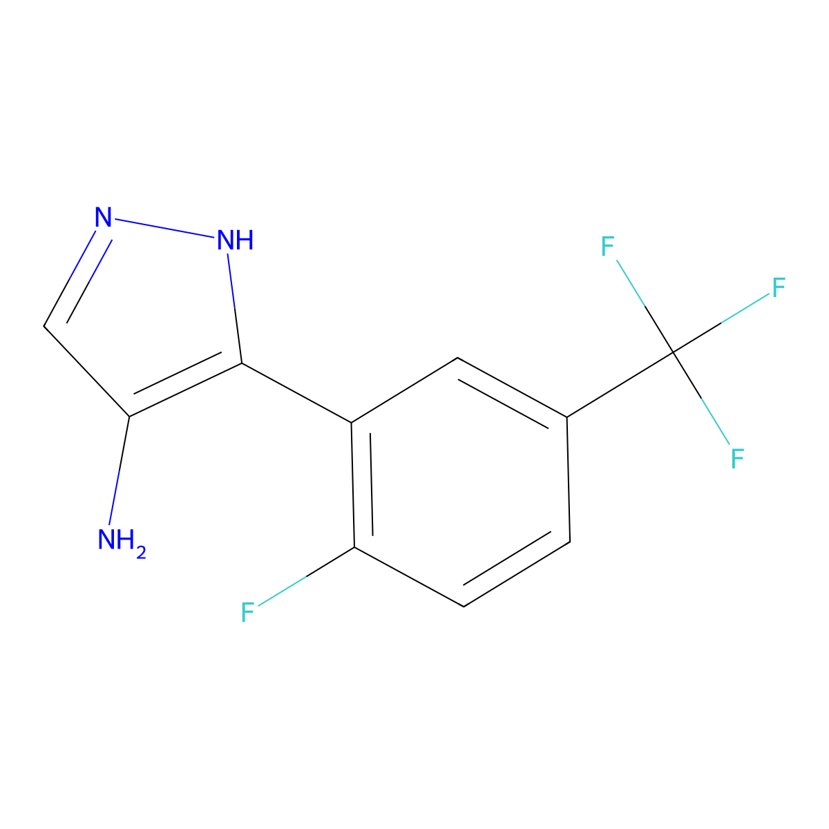 5-[2-fluoro-5-(trifluoromethyl)phenyl]-1H-pyrazol-4-amine molecular structure, CAS 1503614-20-7