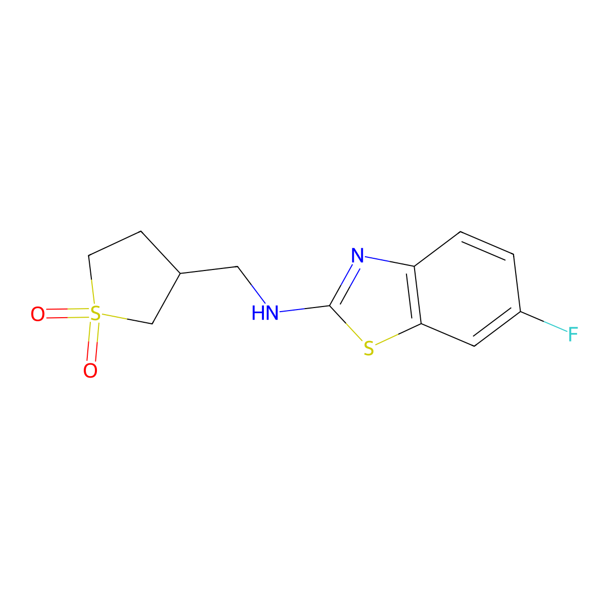 3-{[(6-Fluoro-1,3-benzothiazol-2-yl)amino]methyl}-1lambda-thiolane-1,1-dione molecular structure, CAS 1503689-80-2