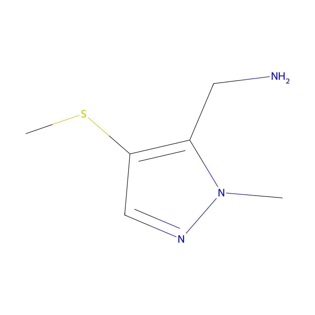 (1-Methyl-4-(methylthio)-1H-pyrazol-5-YL)methanamine molecular structure, CAS 1503732-84-0