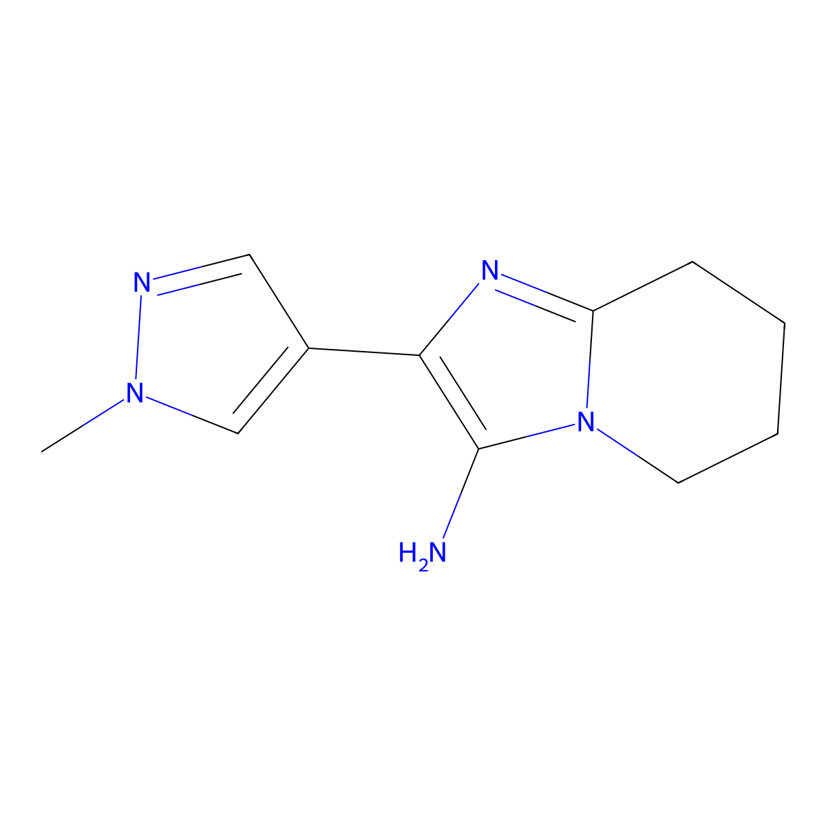 2-(1-methyl-1H-pyrazol-4-yl)-5H,6H,7H,8H-imidazo[1,2-a]pyridin-3-amine molecular structure, CAS 1503766-60-6