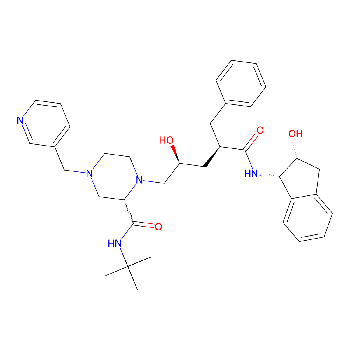 Indinavir molecular structure, CAS 150378-17-9