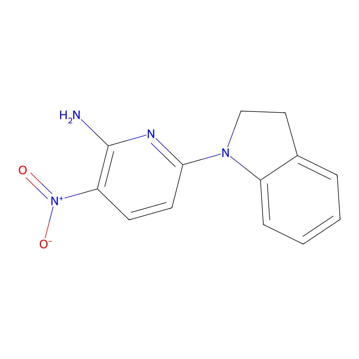 6-(2,3-dihydro-1H-indol-1-yl)-3-nitropyridin-2-amine molecular structure, CAS 1503817-93-3