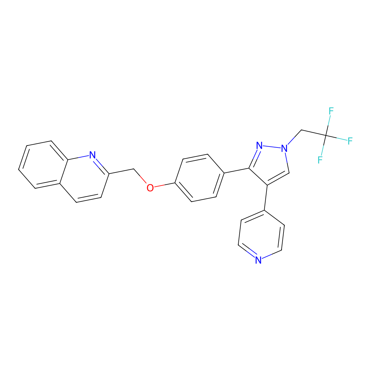 2-{4-[4-Pyridin-4-YL-1-(2,2,2-trifluoro-ethyl)-1H-pyrazol-3-YL]-phenoxymethyl}-quinoline molecular structure, CAS 150385-62-9