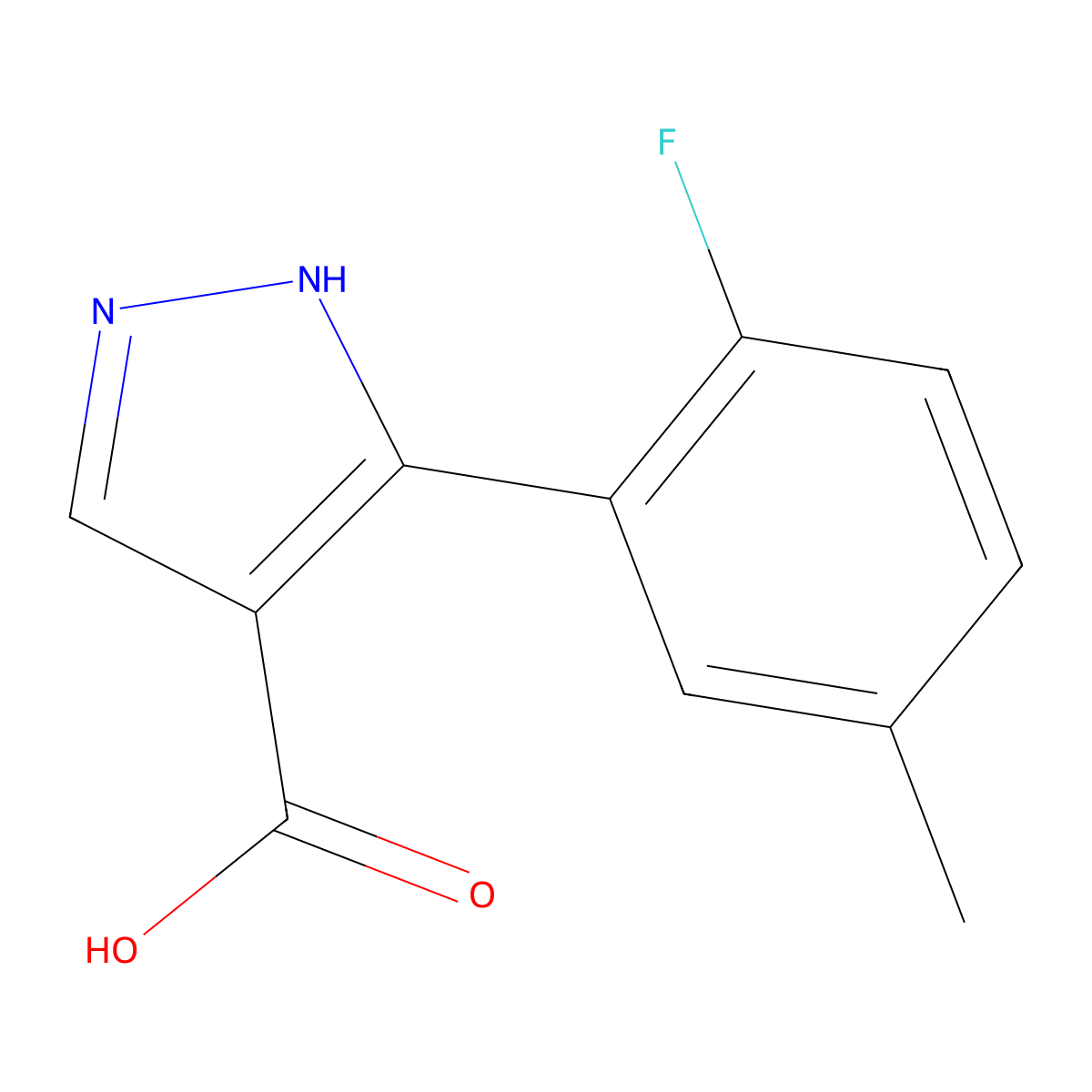 3-(2-fluoro-5-methylphenyl)-1H-pyrazole-4-carboxylic acid molecular structure, CAS 1503931-82-5