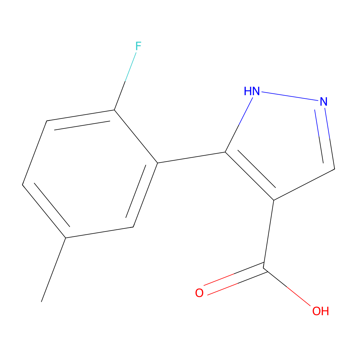 3-(2-fluoro-5-methylphenyl)-1H-pyrazole-4-carboxylic acid molecular structure, CAS 1503931-82-5