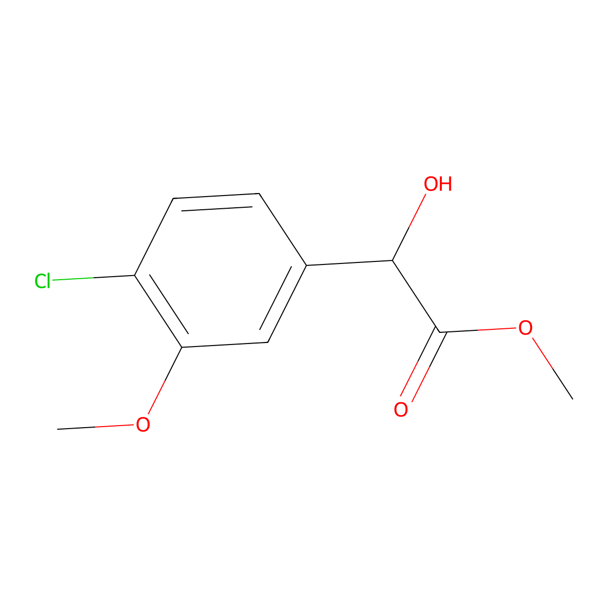 Methyl 2-(4-chloro-3-methoxyphenyl)-2-hydroxyacetate molecular structure, CAS 1503943-70-1