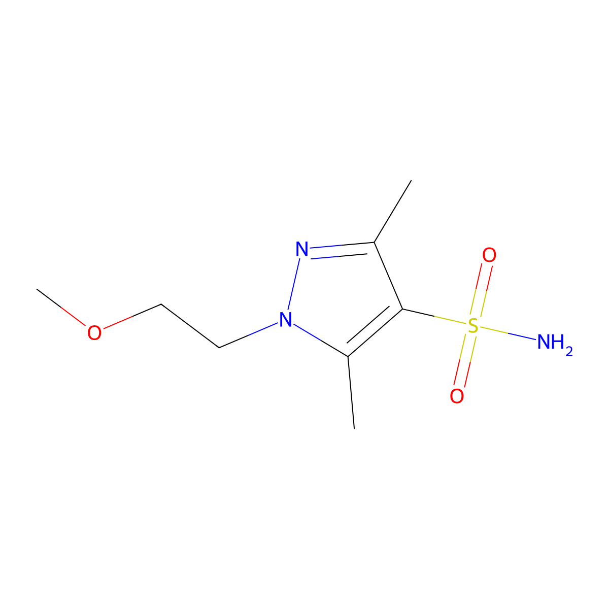 1-(2-methoxyethyl)-3,5-dimethyl-1H-pyrazole-4-sulfonamide molecular structure, CAS 1503989-93-2