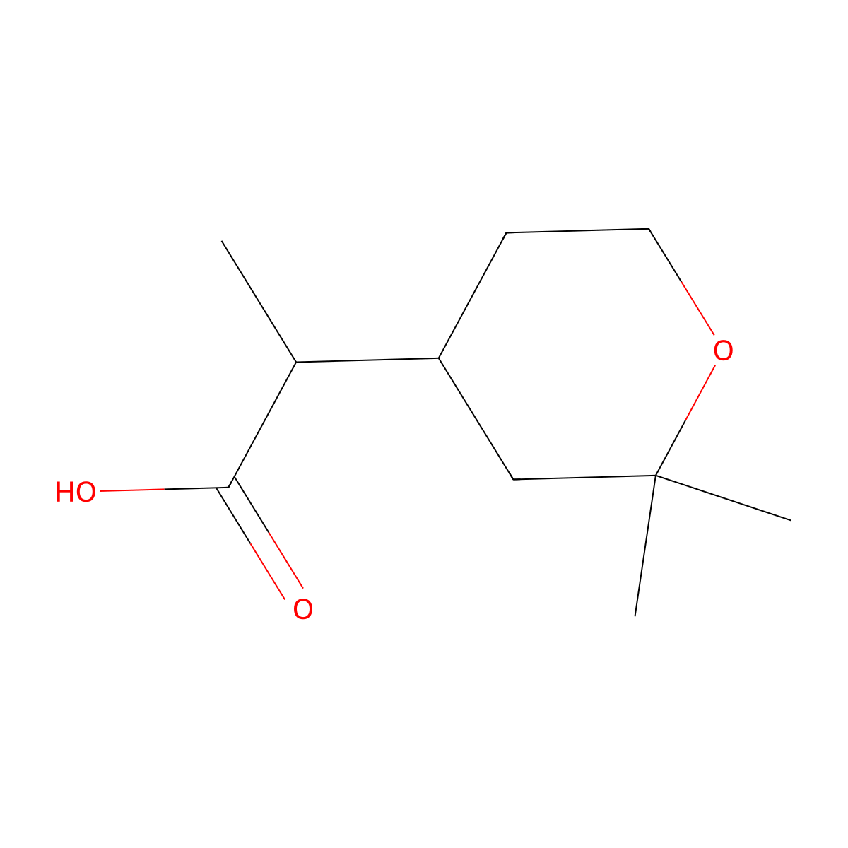 2-(2,2-Dimethyloxan-4-yl)propanoic acid molecular structure, CAS 1504022-17-6