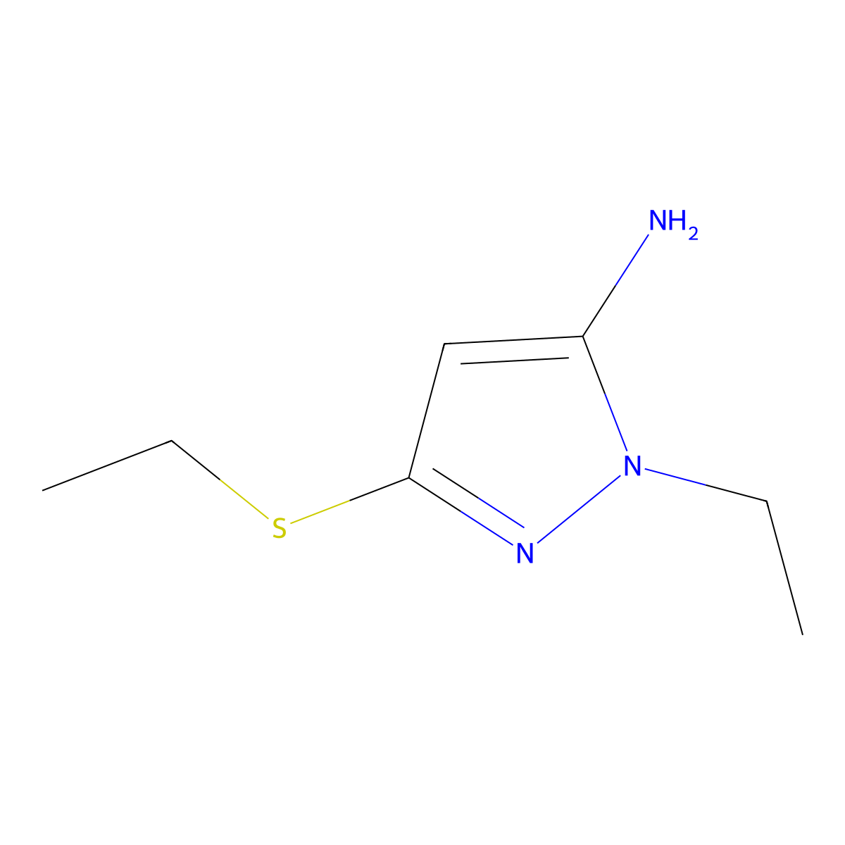1-ethyl-3-(ethylsulfanyl)-1H-pyrazol-5-amine molecular structure, CAS 1504029-55-3