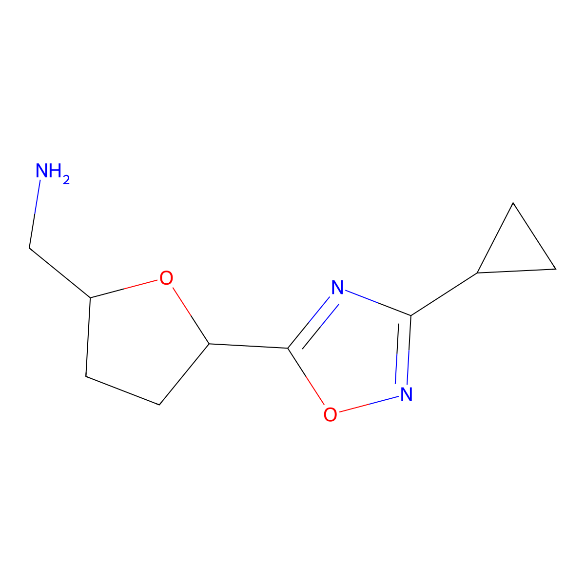 [5-(3-Cyclopropyl-1,2,4-oxadiazol-5-yl)oxolan-2-yl]methanamine molecular structure, CAS 1504069-61-7