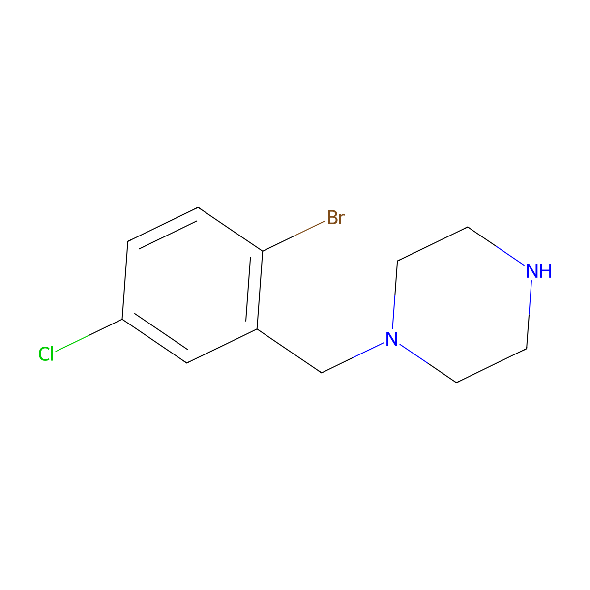 1-[(2-Bromo-5-chlorophenyl)methyl]piperazine molecular structure, CAS 1504099-78-8