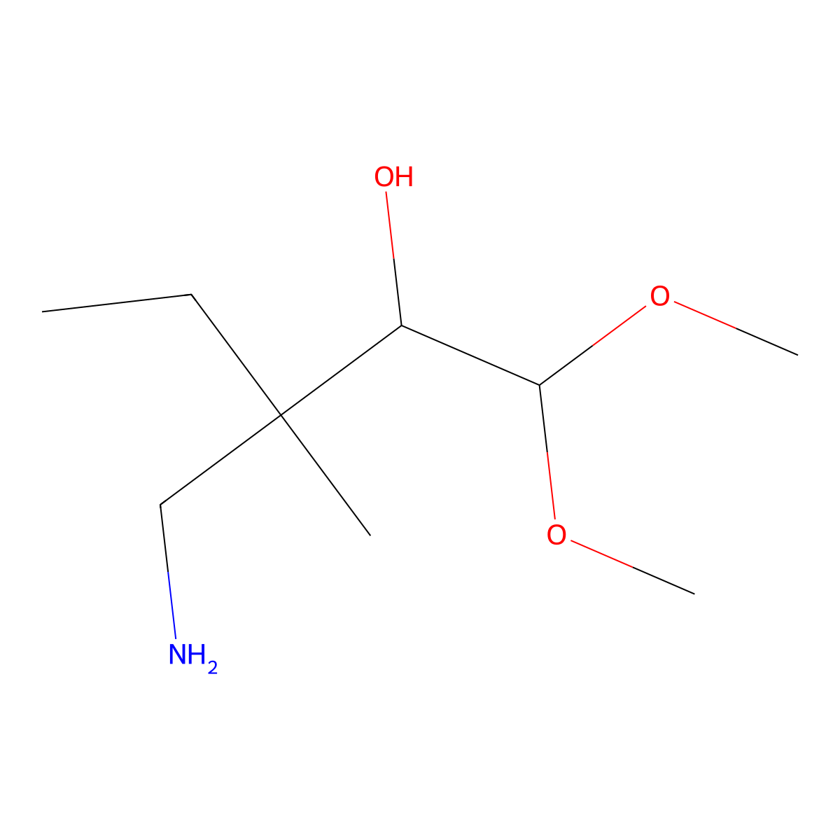 3-(Aminomethyl)-1,1-dimethoxy-3-methylpentan-2-ol molecular structure, CAS 1504158-95-5