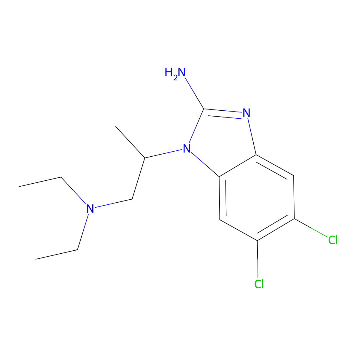 5,6-dichloro-1-[1-(diethylamino)propan-2-yl]-1H-1,3-benzodiazol-2-amine molecular structure, CAS 1504193-09-2